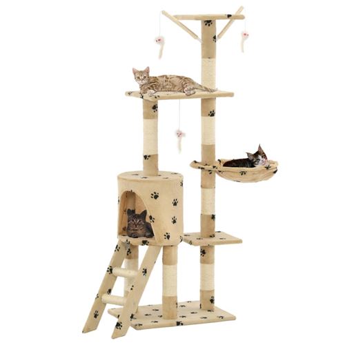 Arbre &Agrave; Chat Avec Griffoir En Sisal 138cm Beige Motif De Pattes