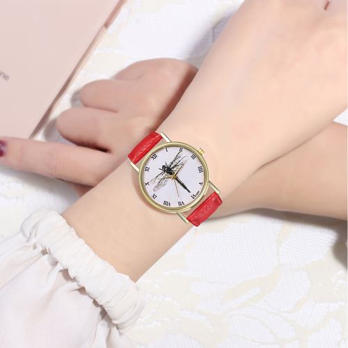 bracelet en cuir montre authentique dames tendance masculine montre à quartz étudiant T339-Arouge