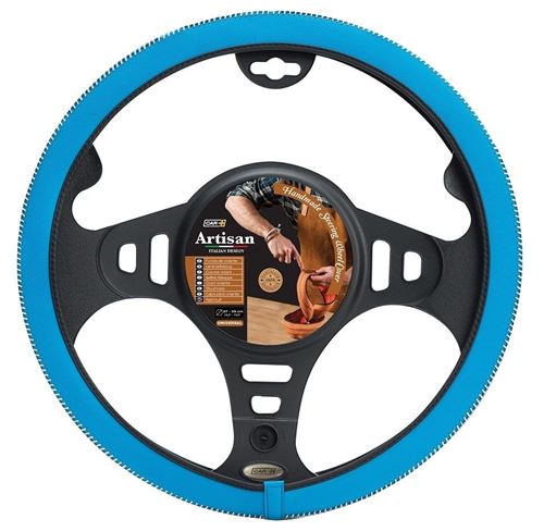 Car Plus Couverture artisan volant universel simili-cuir bleu / blanc 37-39 cm