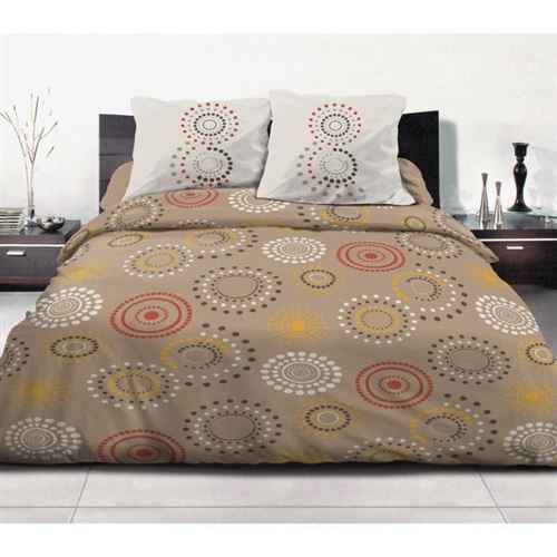 Parure De Couette 100% Coton Feu Dartifice - 1 Housse De Couette 220x240 Cm + 2 Taies Doreillers - Taupe