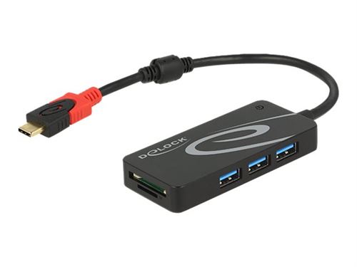 Delock hub usb externe usb 3.1 gen 1 type de ctm > 3 x usb de type a + 2 slot sd card reader noir (62900)
