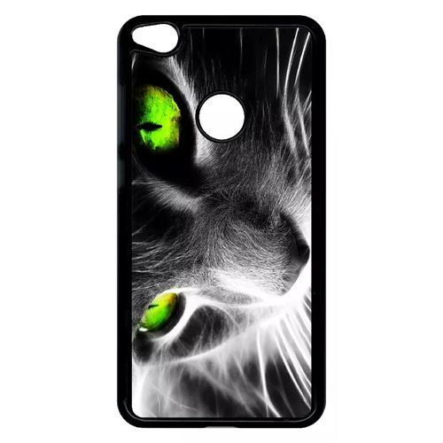 Coque huawei p8 lite 2017 modèle 2017 chat noir et blanc yeux vert