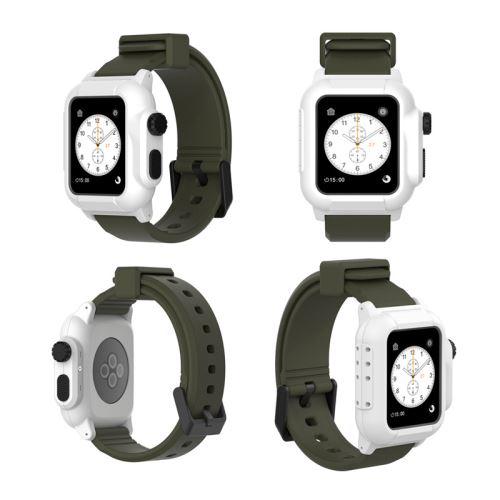 Bracelet en silicone WISETONY remplacement pour Apple Watch Series 2/3 42mm - Blanc&Vert foncé