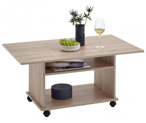 Table basse avec rangements coloris chêne - L.100 x H.44 x P.60 cm -PEGANE-