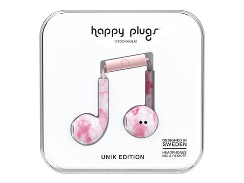 Happy Plugs Earbud Plus - In-ear hoofdtelefoons met micro - oordopje - met bekabeling - 3,5 mm-stekker - marmerroze