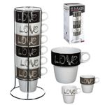 Set De 4 Mugs Porcelaine Japon Avec Support Métal - 26cl