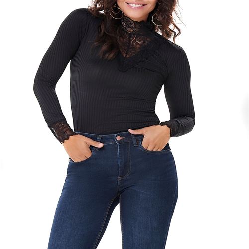Tee shirt manches longues Jacqueline de yong Rine black ml tee l Noir taille : M réf : 91772