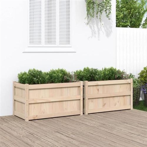 Vidaxl Beige/Noir Jardinières - Bois De Pin Massif - Rectangulaire - Et - Grande Capacité - Image 3
