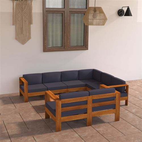  Ensembles de bancs. canapes et tables de jardin Vidaxl bois massif gris 8 pieces x 63 x 60 8 personnes 