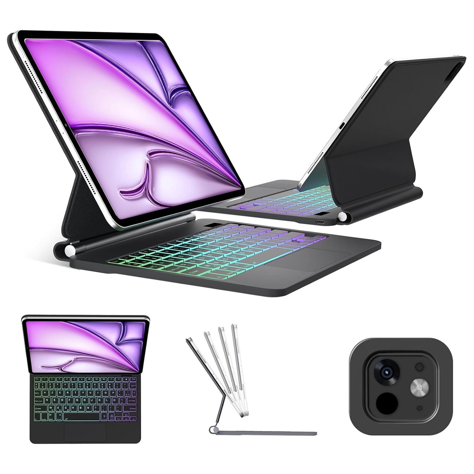 Pankeybd Étui Avec Clavier Pour IPad Pro 11 Pouces M4 2024, Rétroéclairé à 7 Couleurs, Trackpad Multi-touch, Design Magnétique Flottant, Blanc