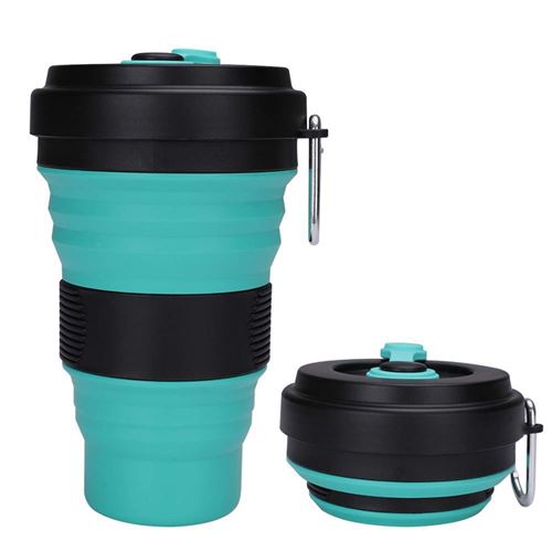 Tasse à Eau Pliante Portable en Silicone Pliable 550ML Vert/Noir