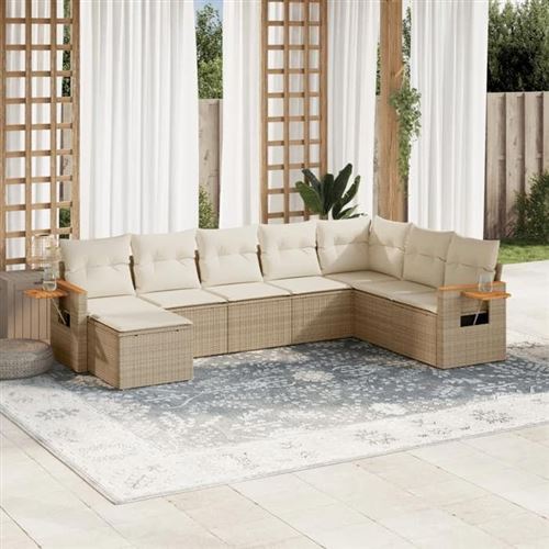 Non Communiqué Beige Salon De Jardin Modulable Vidaxl Rotin 8 Pieces 8 Personnes