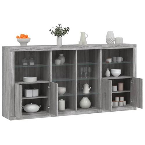 Non Communiqué Gris Vidaxl Buffet Avec Lumières Led, Armoire Avec Porte, Meuble De Rangement, Organisateur De Salon Entrée Salle De Séjour, 3209189