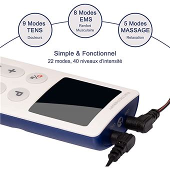 Electrostimulateur TENS, EMS, Massage avec 22 programmes
