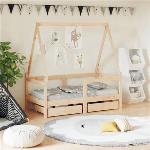 vidaXL Cadre de lit enfant avec tiroirs 70x140 cm bois de pin massif 834471