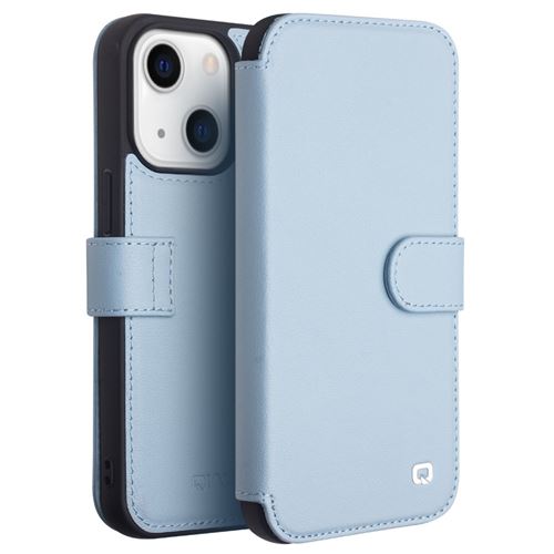 Etui en cuir véritable bleu pour votre iPhone 13 6.1 pouces