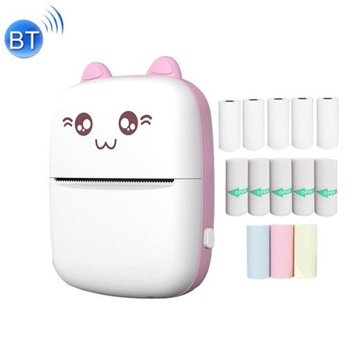 Non Communiqué Rose Mini Imprimante Thermique Bluetooth Portable Avec Accessoires Pour Enfants Yonis