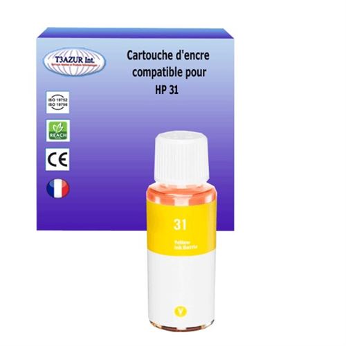 Bouteille encre compatible avec HP 31 pour HP Smart Tank Plus 570 Wireless - Jaune - 70ml - T3AZUR