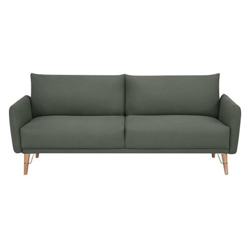 Canape convertible Clic-clac - Tissu vert avec pietement en bois - L 200 x P 87 x 84 cm - ARCO