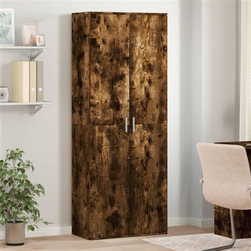 Buffet haut chêne fumé 70x35x180 cm bois d ingénierie