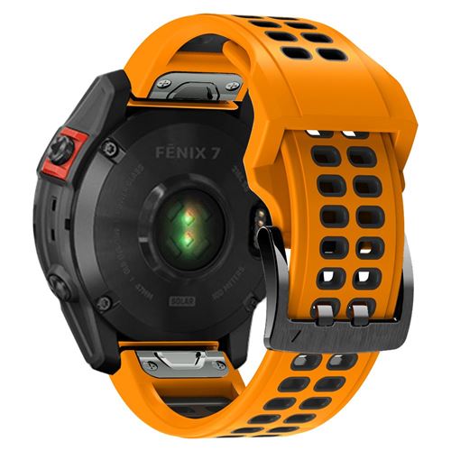 Non Communiqué Orange/Noir Bracelet En Silicone Bicolore, Deux Rangées De Trous, Fermeture Rapide 26Mm, Pour Votre Garmin Fenix 7X - Image 1