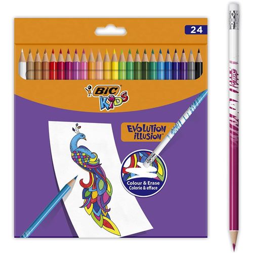 Non Communiqué Bic Pochette De 24 Crayons De Couleur Effaçables