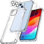 Coque Silicone pour iPhone 15 Antichoc + 2 Vitres Verre Trempé et 2 Protections Caméra Arrière - BOOLING