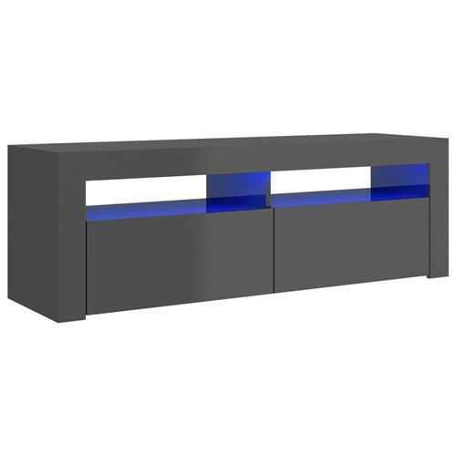 vidaXL Meuble TV avec lumières LED Gris brillant 120x35x40 cm