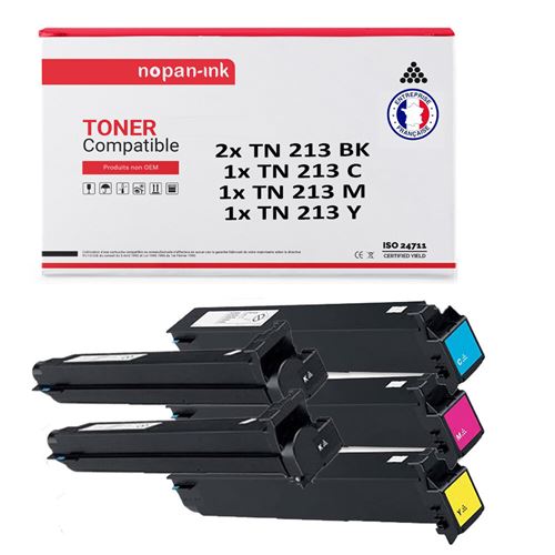 TONER TN 213 TN 213 Noir x2 + Cyan + Magenta + Jaune x 5 Compatible pour KONICA MINOLTA-NOPAN-INK Bizhub C200, C203 Bizhub C253, C353, C353P NEC Vivid Office 2020 PITNEY BOWES CM 2522 INEO 353, 353P, 355, Plus 353, 353P, 355