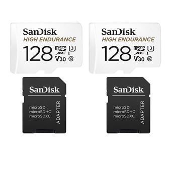 2PCS Carte mémoire micro sdxc Sandisk High Endurance 128 Go Video Class V30 / UHS-I U3 / Class10 lecture 100MB/s écriture 40MB/s - 1