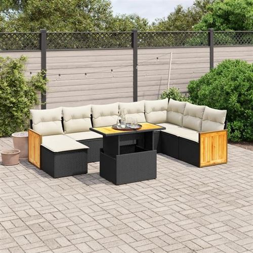Non Communiqué Noir Vidaxl Salon De Jardin Avec Coussins 9 Pcs, Canapés De Terrasse, Ensemble De Meubles De Patio, Mobilier D'extérieur, 3274094