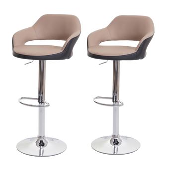 2x Tabouret de bar MENDLER HWC-F16, tabouret pivotant, avec dossier simili cuir taupe-noir - 1