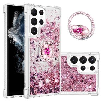 Étui pour FOXDOCK Samsung Galaxy S23 Ultra 5G Bling Flowing Liquid Floating Sparkle Glitter Bumper avec Rotation Ring Kickstand compatible avec Samsung Galaxy S23 Ultra 5G Case-Rose rose - 1