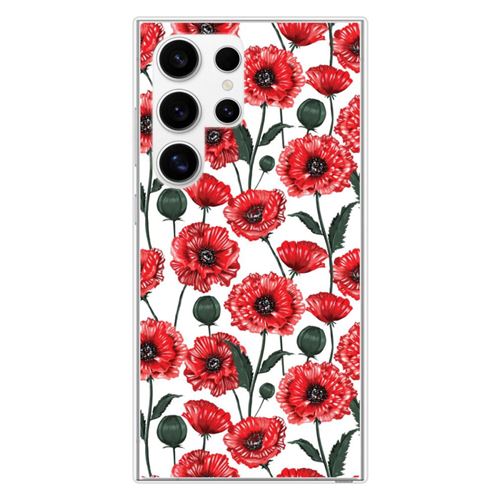 Coque en silicone imprimée compatible Samsung Galaxy S24 Ultra Fleurs de Pavot