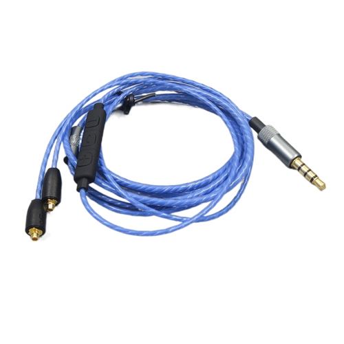 Câble MMCX avec contrôle microphone pour casque Shure SE215 SE315 SE425 SE535 SE846 Bleu