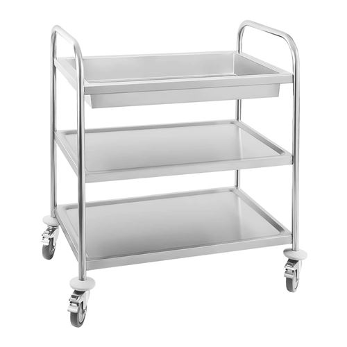 Royal Catering Chariot inox - 2 plateaux et 1 bac - 500 kg max. - Tubes ronds