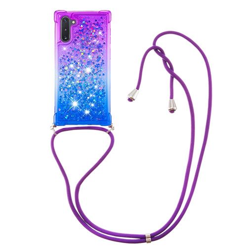 MPFRANCE coque pour Samsung Galaxy Note 10 Violet-Bleu Silicone Paillette + Cordon (g188)