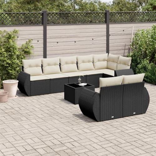 VIDAXL  Salon De Jardin 9 Pcs Avec Coussins Noir R&eacute;sine Tress&eacute;e