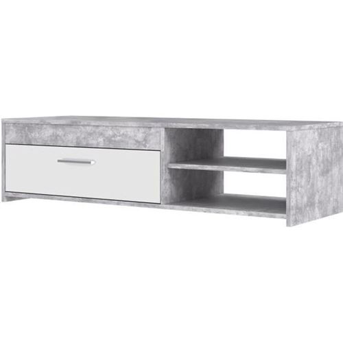 Meuble TV - Contemporain - Panneau de particules - Blanc/Béton Gris Clair - L 120 x P 42,1 x H 31,8 cm - PILVI