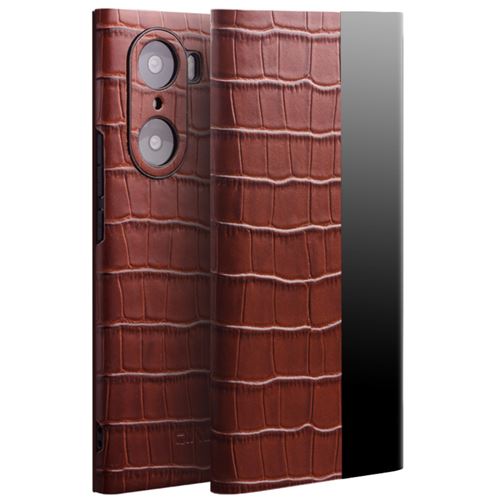 Etui en cuir véritable QIALINO texture crocodile, fonction réveil/veille automatique marron pour votre Honor 60
