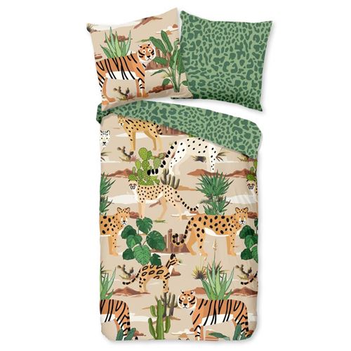 Good Morning Housse de couette enfant FELINES 135x200 cm Sable et vert