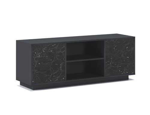 Meuble TV140 2 portes MARBRE, GRIS/M-NOIR 137x40x51cm