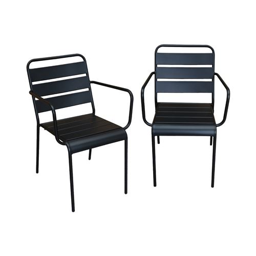 Sweeek Lot de 2 fauteuils intérieur / extérieur en métal peinture antirouille empilables coloris noir
