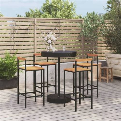 Non Communiqué Noir Vidaxl Ensemble De Bar Jardin 5 Pcs Poly Rotin/Bois Massif Acacia, Ensemble De Table De Bar, Table Et Chaise De Bar De 3187720
