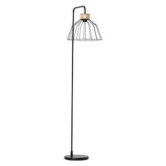 Lampadaire design industriel grillagé et arqué 40 W max. métal noir rotin - 1