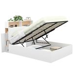 Lit coffre double CLYDE avec tête de lit + rangements et sommier 140 x 190 cm blanc et façon hêtre