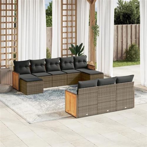 VIDAXL - Salon de jardin modulable - Rotin - 10 places - Gris - Image 2