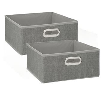 Toilinux - Lot de 2 boites de rangement carrées en tissu MIX 'N MODUL - L.31 x l.31 x H.15 cm - Gris clair chiné - MIX'N MODUL - 1