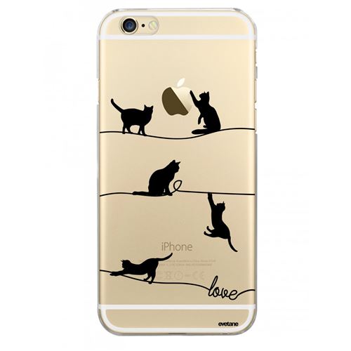 Coque pour iPhone 6/6S rigide transparente Chat Lignes Dessin [Evetane®]
