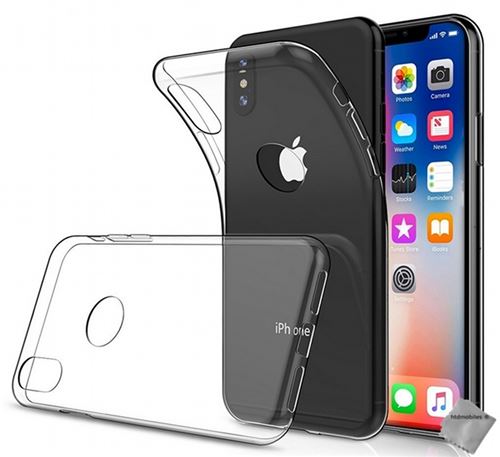Housse etui coque silicone gel fine Apple iPhone X avec film ecran - TRANSPARENT TPU